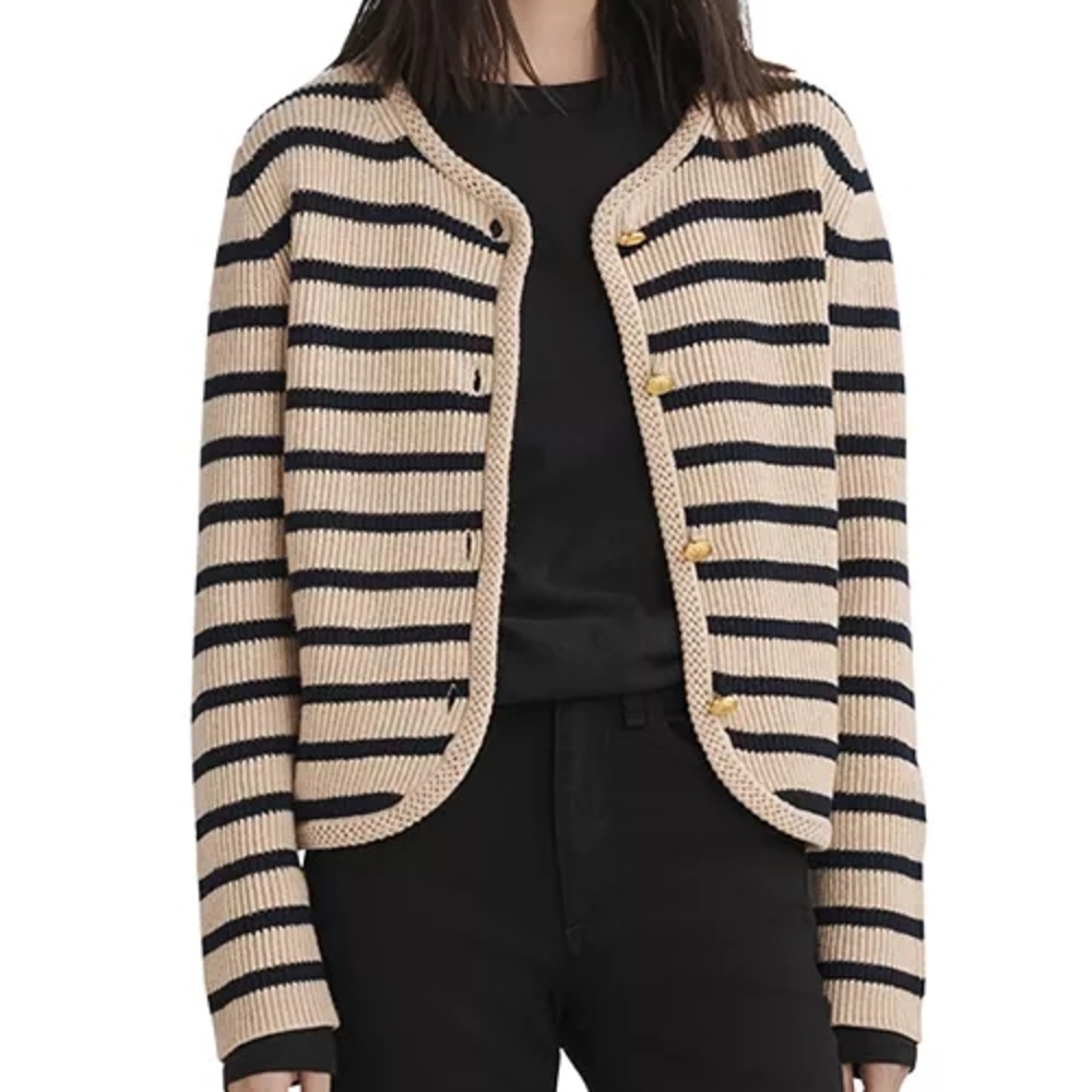 rag & bone Cream and Navy Striped Cardigan Sweater